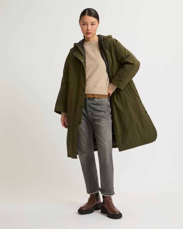 Cape-style coat in technical fabric