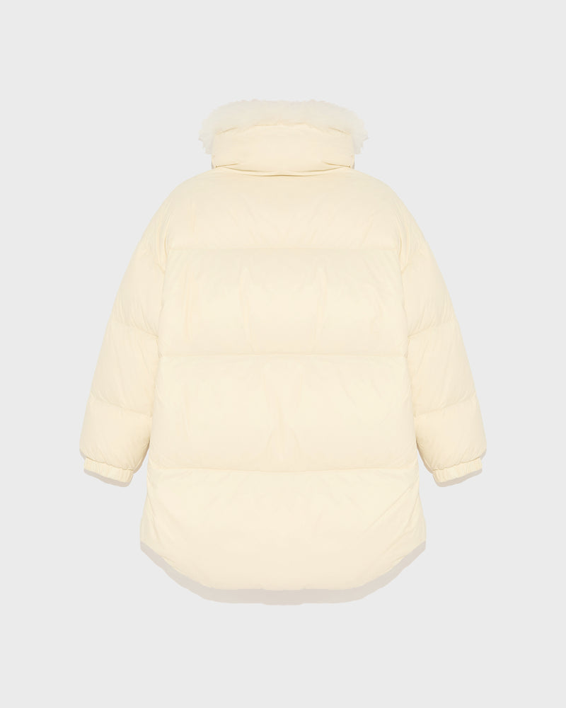 Stand collar down jacket with fluffy lambswool trim - white - Yves Salomon