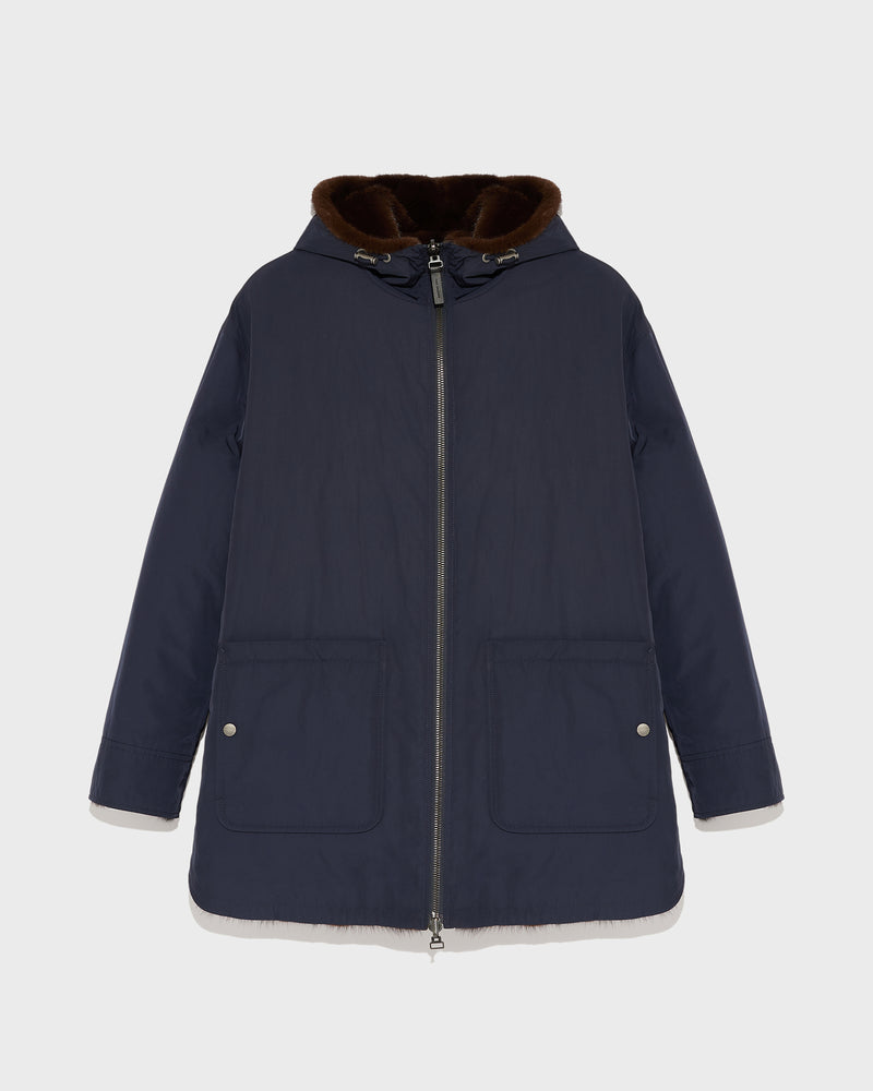 Mink reversible technical fabric parka - navy - Yves Salomon