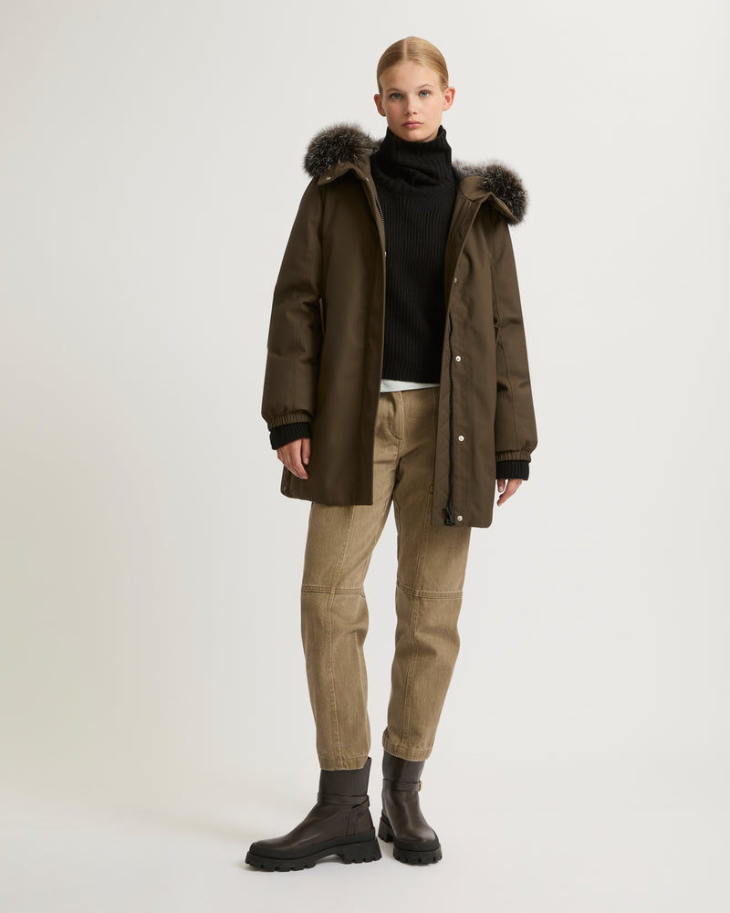 Performance parka with fox fur trim - khaki - Yves Salomon