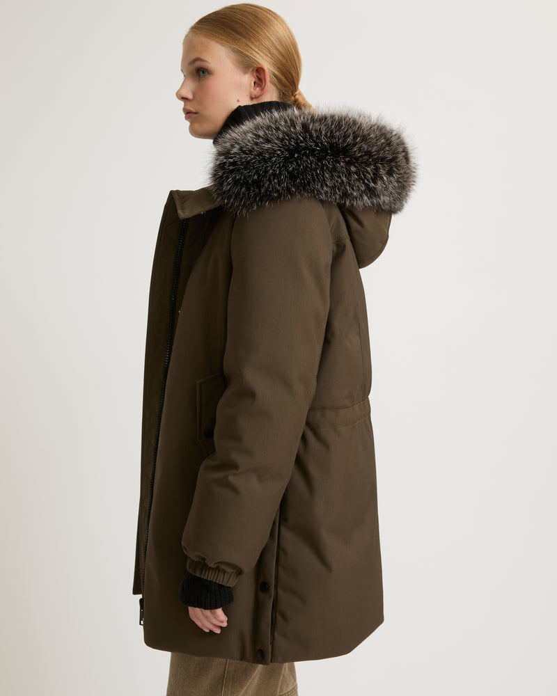 Performance parka with fox fur trim - khaki - Yves Salomon