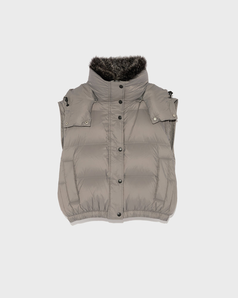 Short down jacket with fox fur collar - grey - Yves Salomon