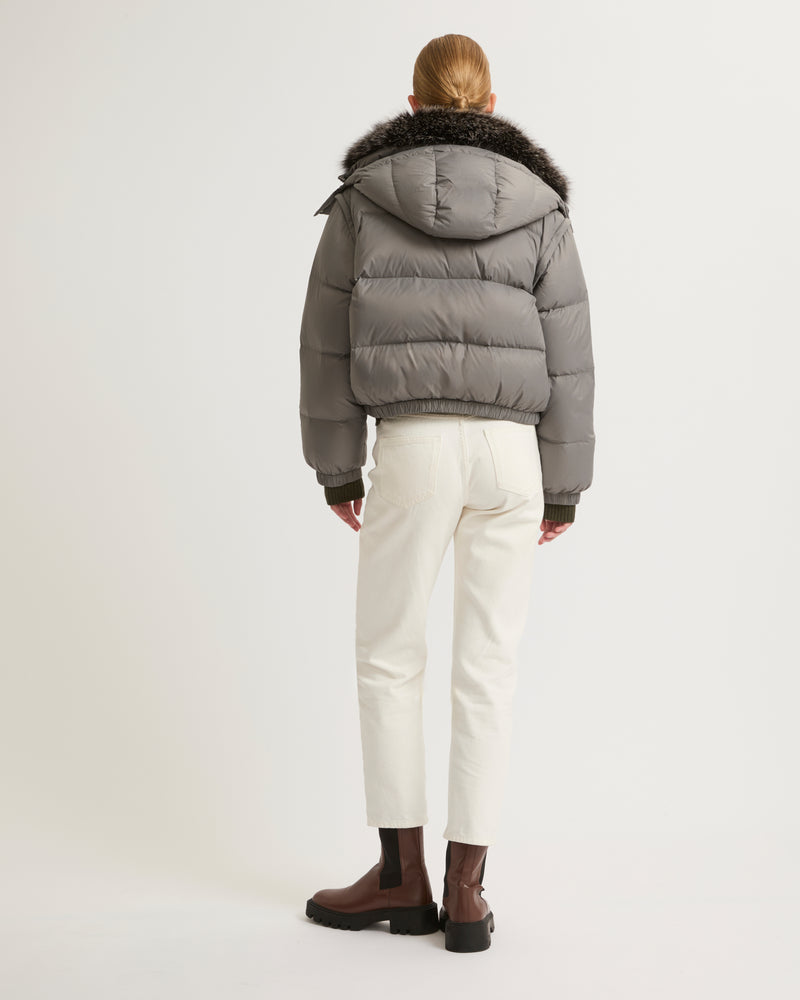 Short down jacket with fox fur collar - grey - Yves Salomon