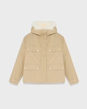 Short parka in cotton blend and fur