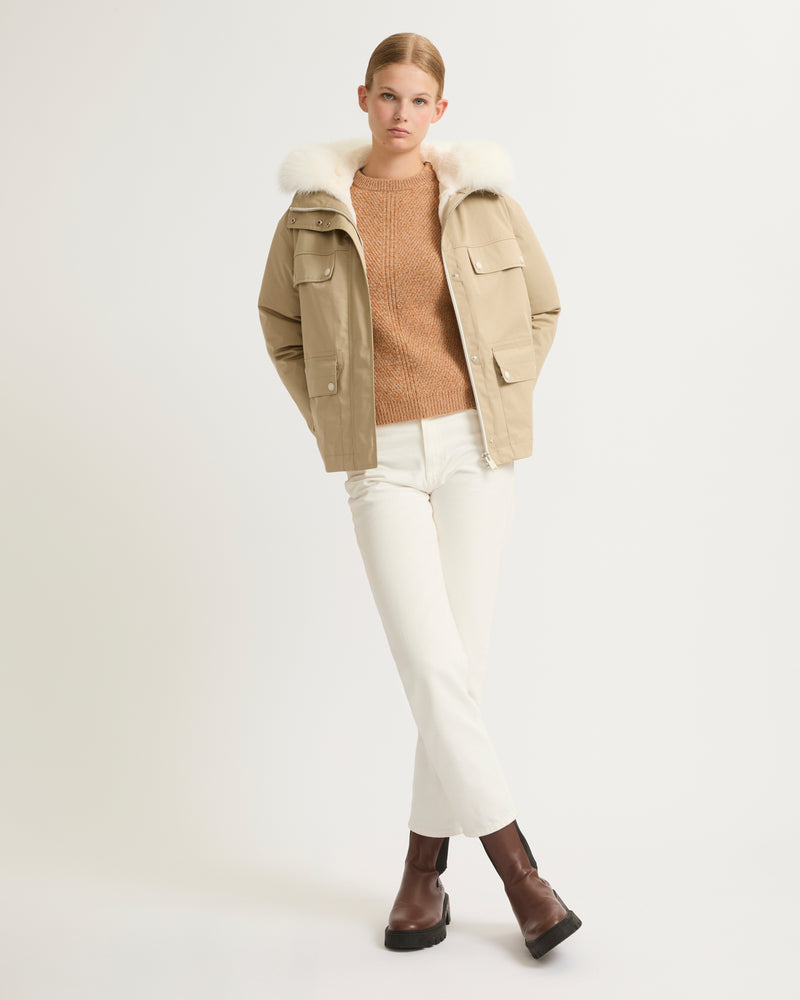 Short parka in cotton blend and fur - beige - Yves Salomon