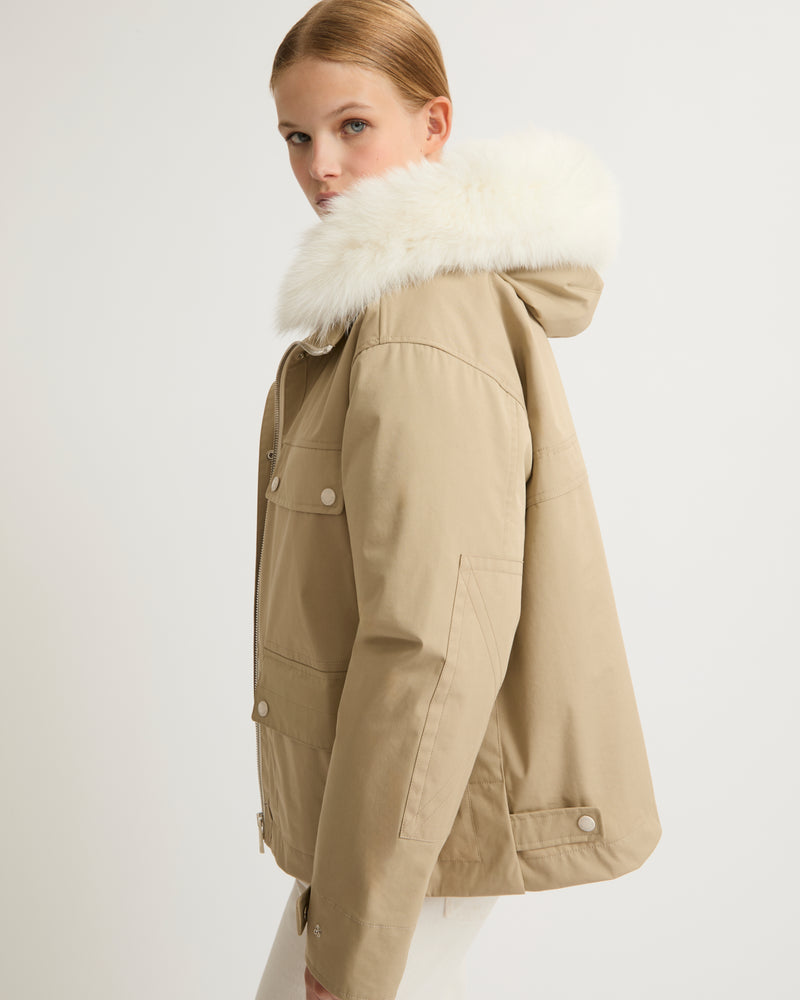 Short parka in cotton blend and fur - beige - Yves Salomon