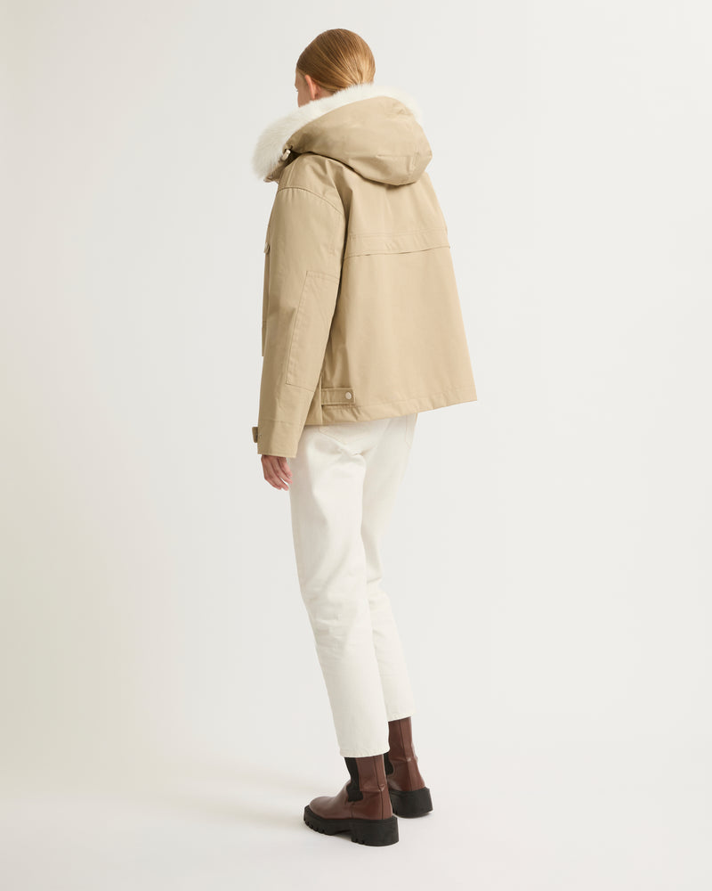 Short parka in cotton blend and fur - beige - Yves Salomon