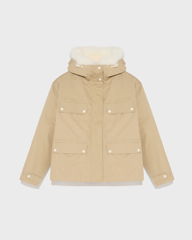 Short parka in cotton blend and fur - beige - Yves Salomon