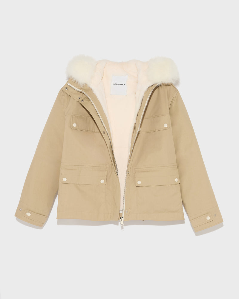 Short parka in cotton blend and fur - beige - Yves Salomon