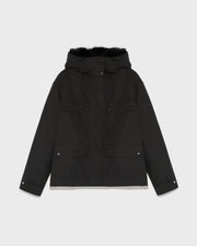 Short parka in cotton blend and fur