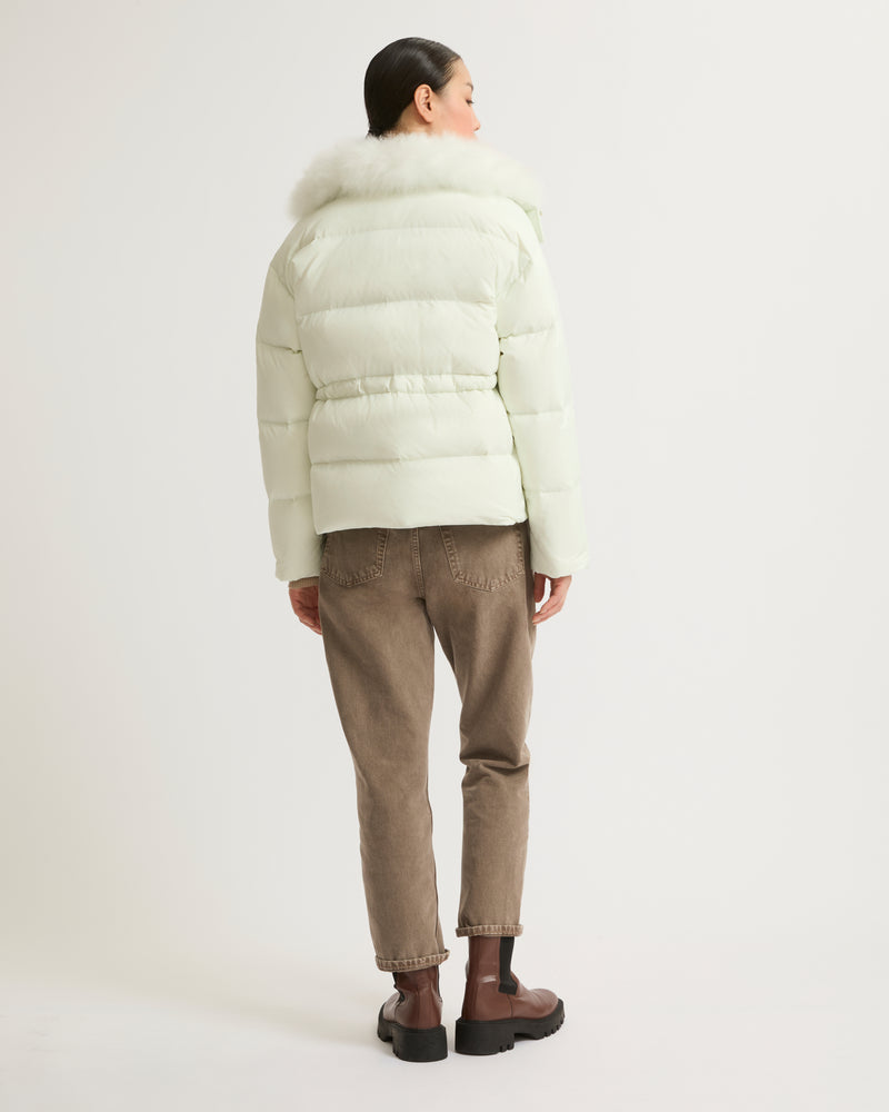 Down jacket with fluffy lambswool trim - light green - Yves Salomon