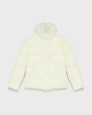 Down jacket with fluffy lambswool trim