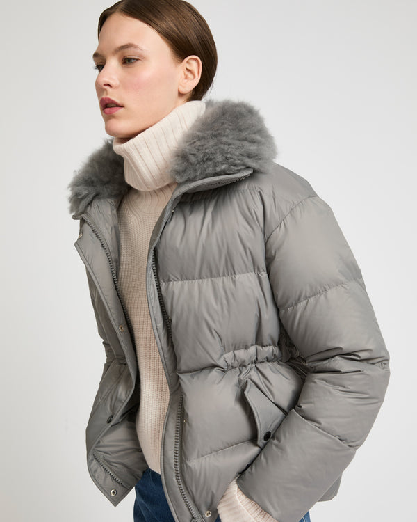 Down jacket with fluffy lambswool trim - grey - Yves Salomon