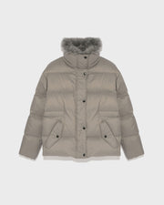 Down jacket with fluffy lambswool trim