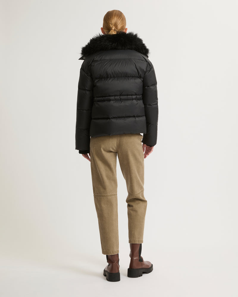 Down jacket with fluffy lambswool trim - black - Yves Salomon