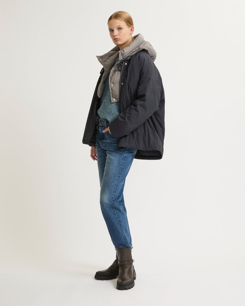 Short down jacket with drawstring neck - navy - Yves Salomon