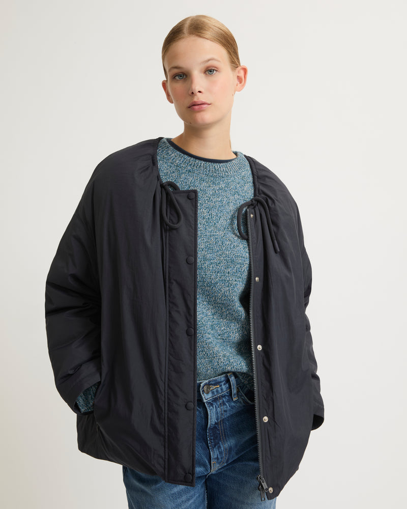 Short down jacket with drawstring neck - navy - Yves Salomon