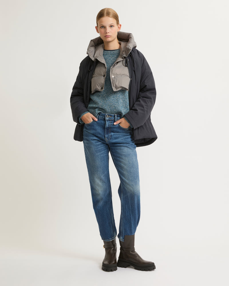 Short down jacket with drawstring neck - navy - Yves Salomon