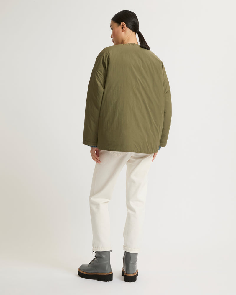 Short down jacket with drawstring neck - khaki - Yves Salomon