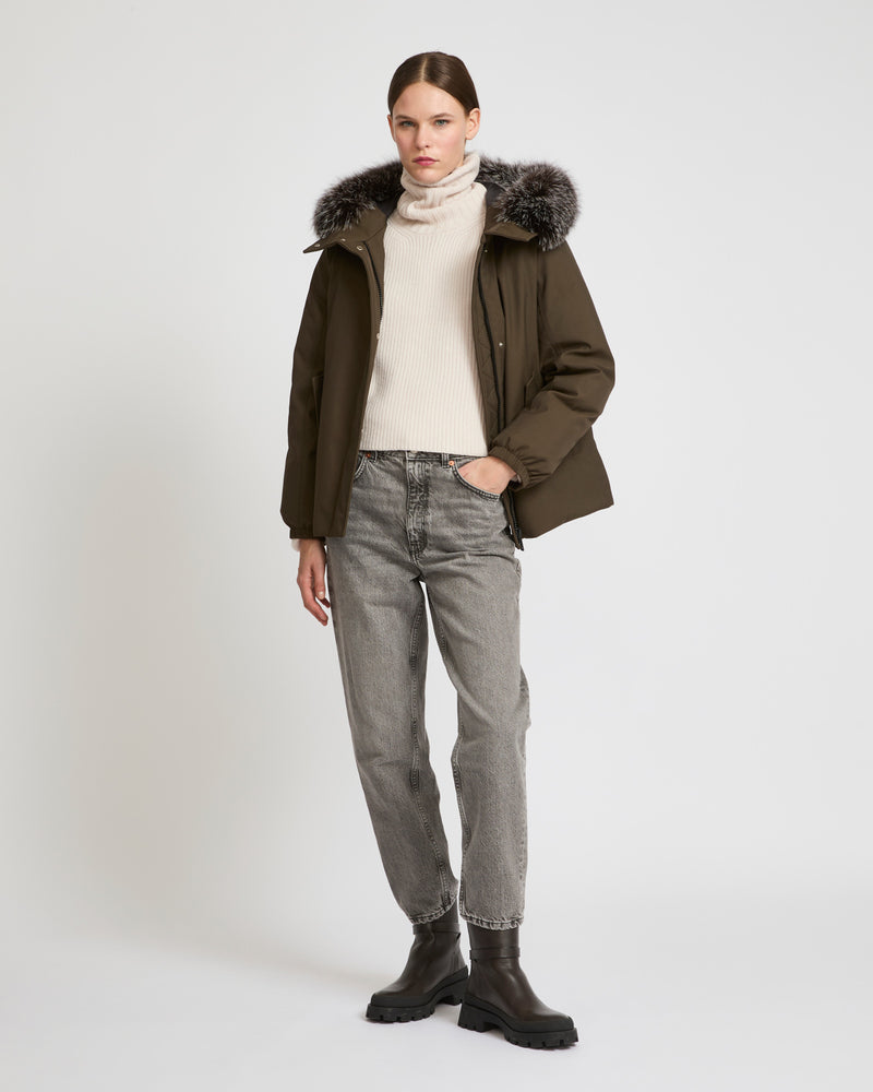 Performance jacket with fox fur trim - khaki - Yves Salomon