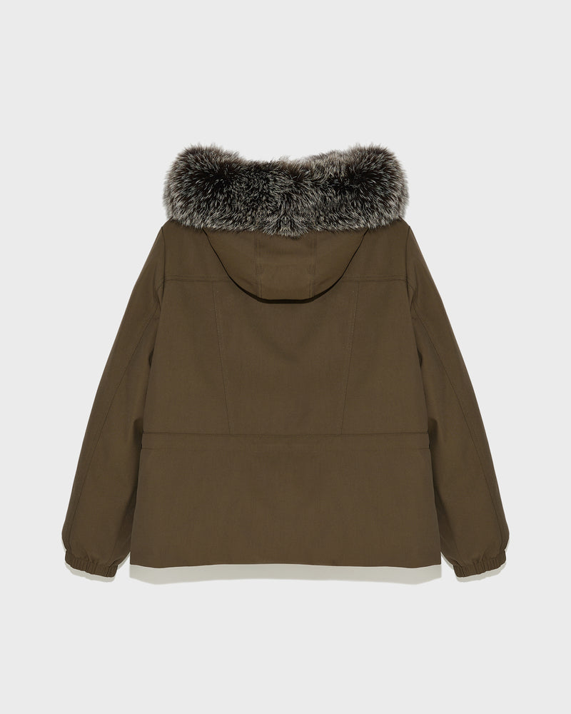 Performance jacket with fox fur trim - khaki - Yves Salomon