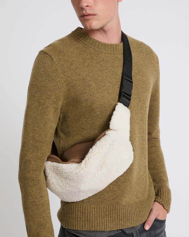 Shearling and leather waist bag