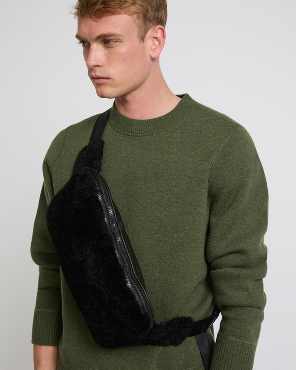 Shearling and leather waist bag