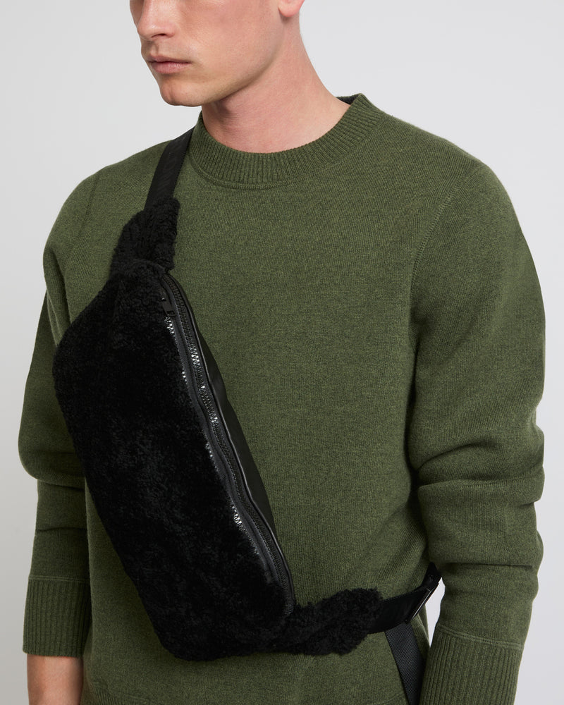 Shearling and leather waist bag