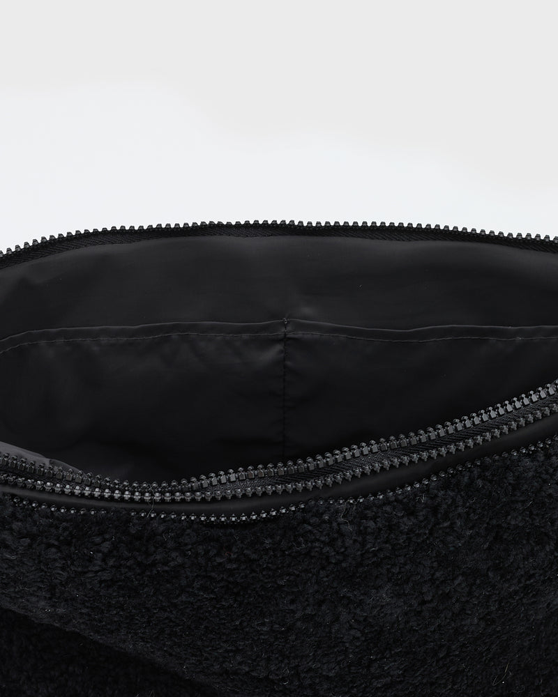 Shearling and leather waist bag