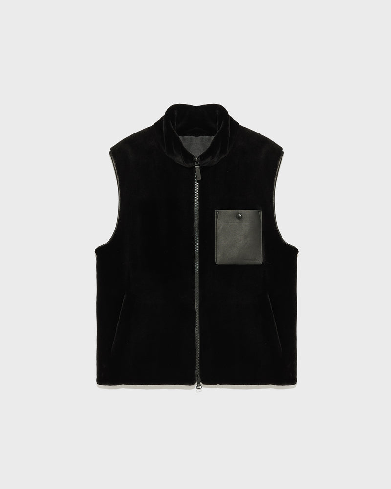 Reversible fleece gilet in Loro Piana wool-silk fabric and sheared mink - black - Yves Salomon