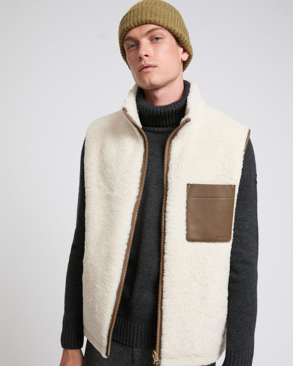 Reversible shearling fleece gilet - white - Yves Salomon