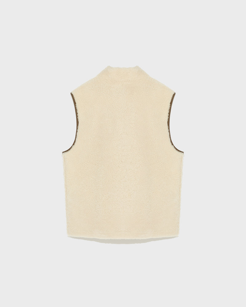 Reversible shearling fleece gilet - white - Yves Salomon