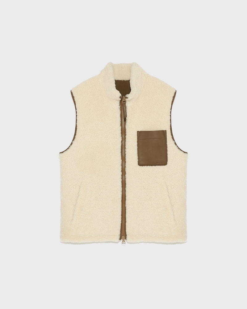 Reversible shearling fleece gilet - white - Yves Salomon