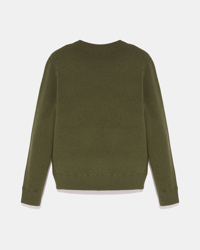 Two-tone reversible crew neck jumper in wool-cashmere knit - grey/ khaki - Yves Salomon