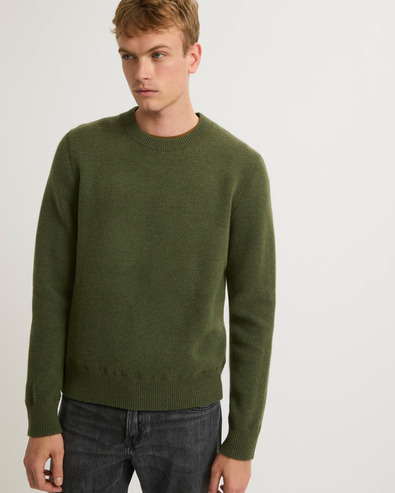 Two-tone reversible crew neck jumper in wool-cashmere knit - grey/ khaki - Yves Salomon