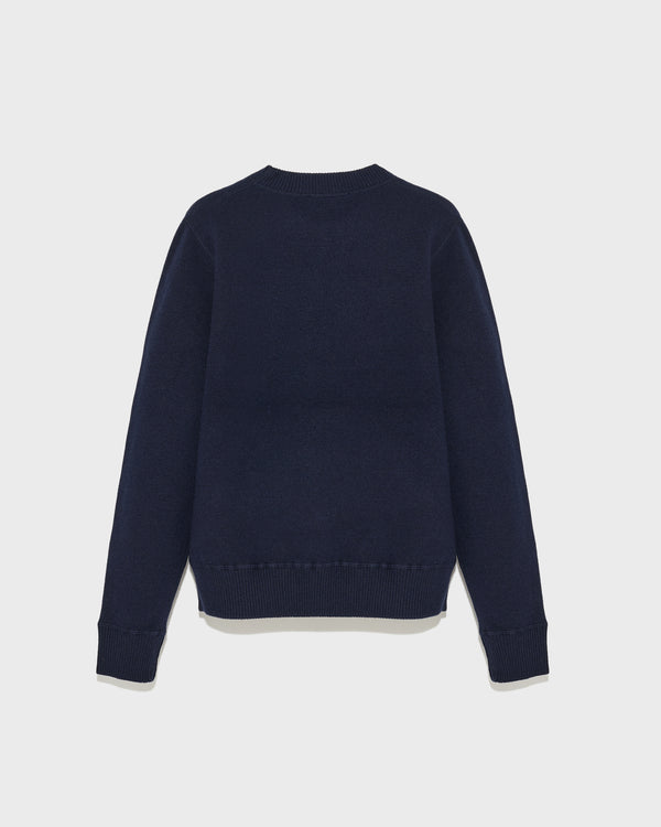 Two-tone reversible crew neck jumper in wool-cashmere knit - navy - Yves Salomon