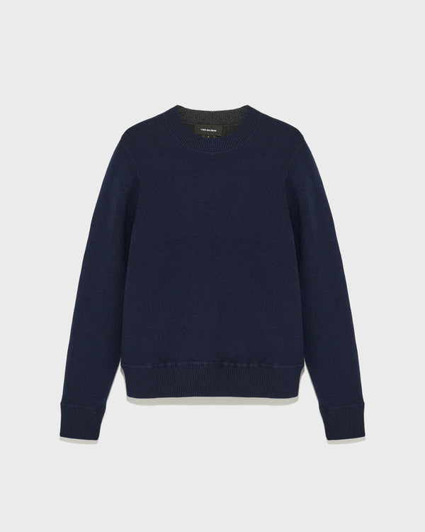 Two-tone reversible crew neck jumper in wool-cashmere knit - navy - Yves Salomon