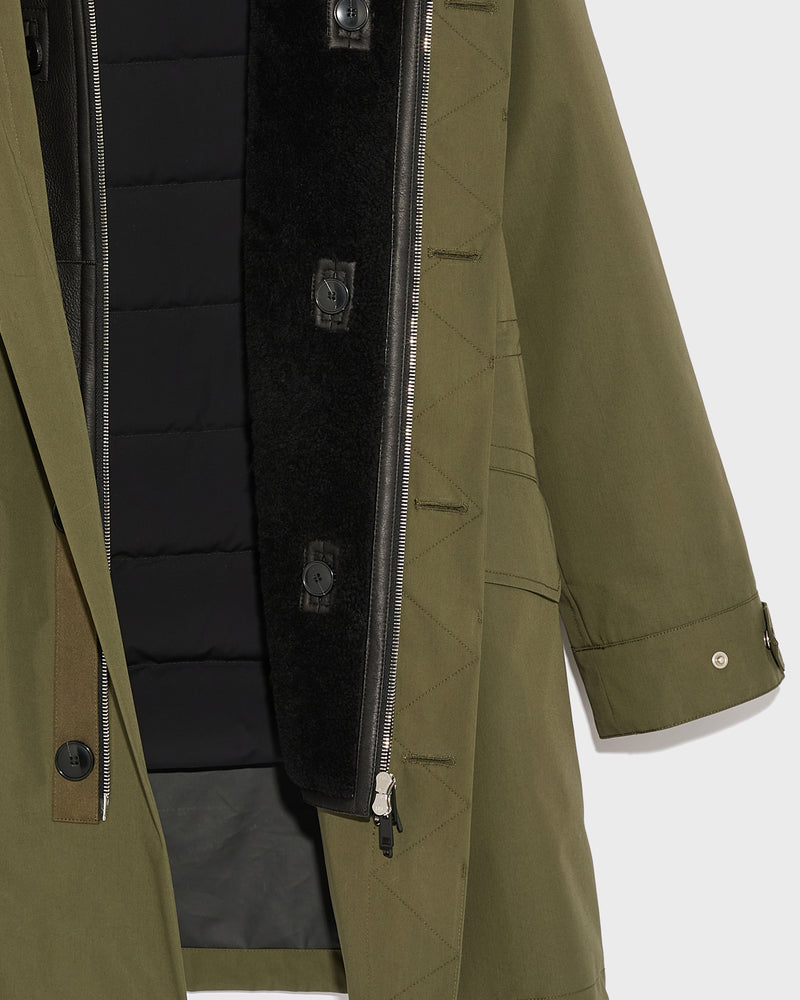 Iconic parka in cotton blend and shearling - khaki - Yves Salomon