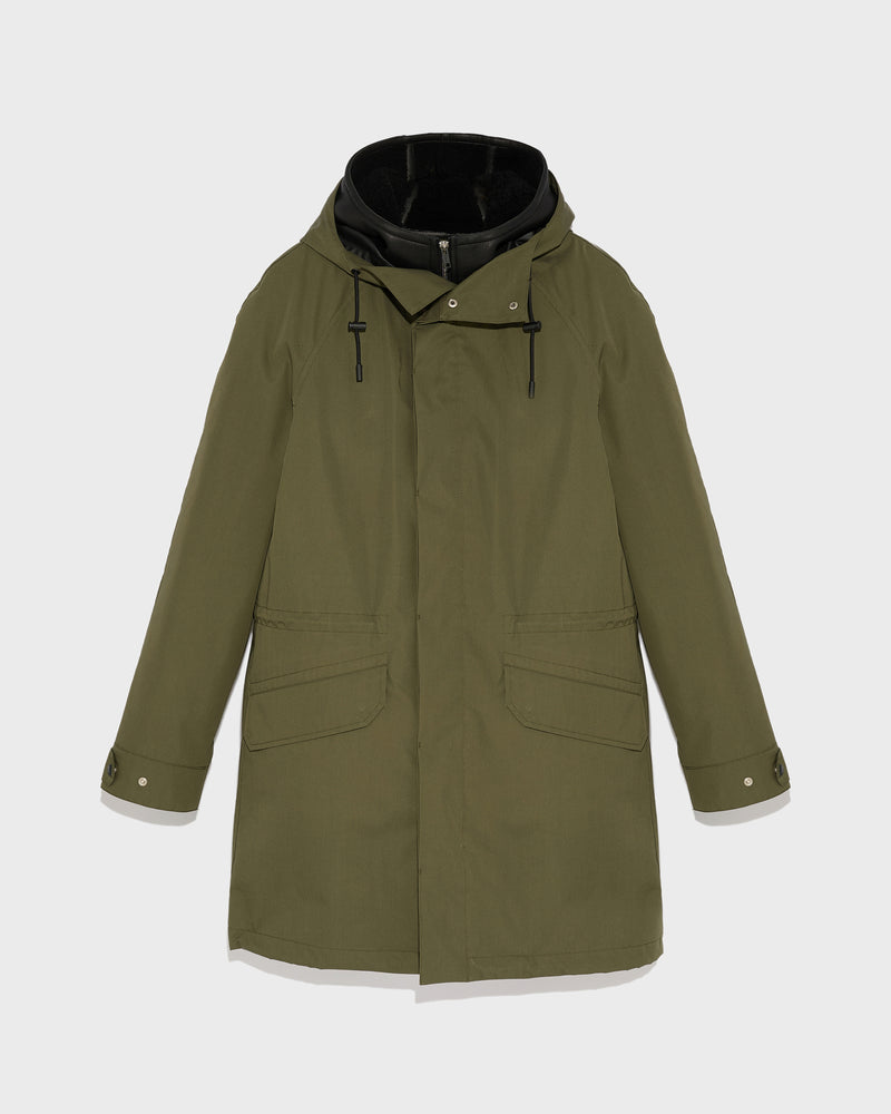 Iconic parka in cotton blend and shearling - khaki - Yves Salomon