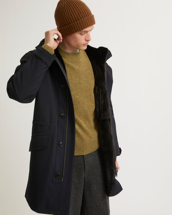 Regular parka in technical wool and mink fur - navy - Yves Salomon