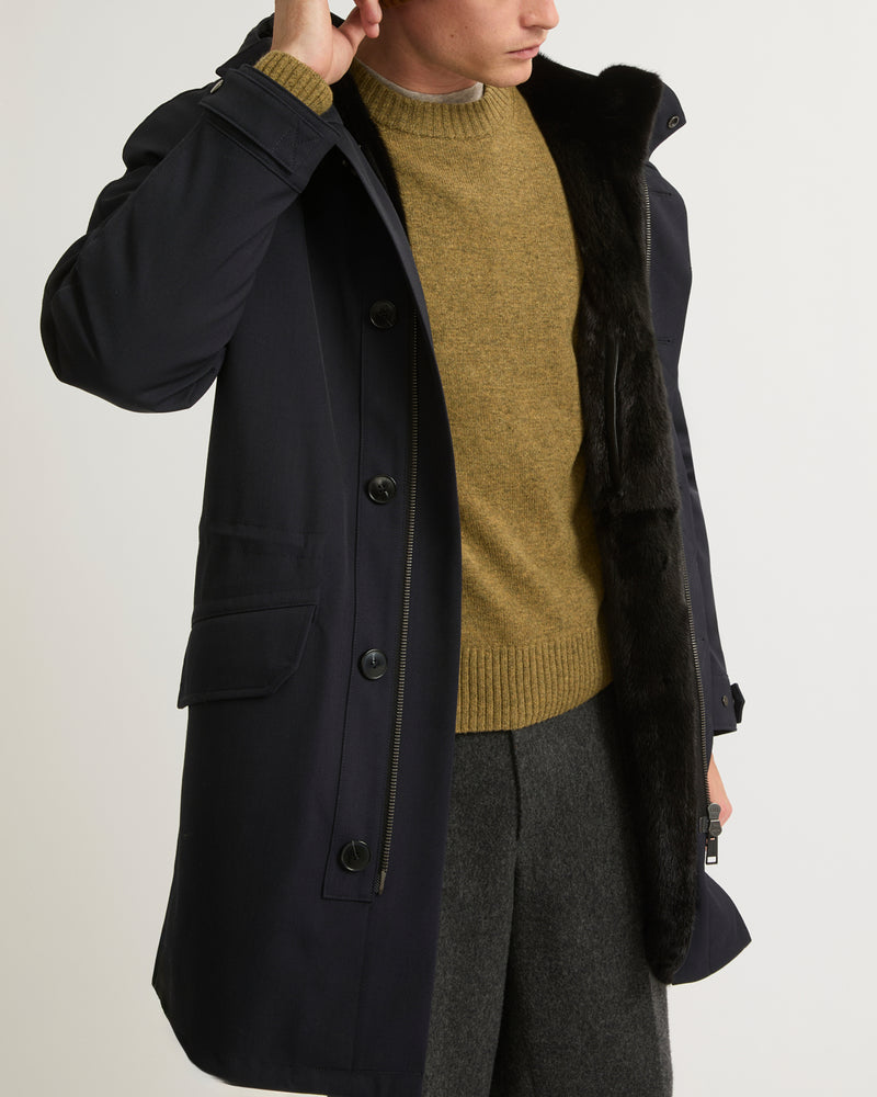 Regular parka in technical wool and mink fur