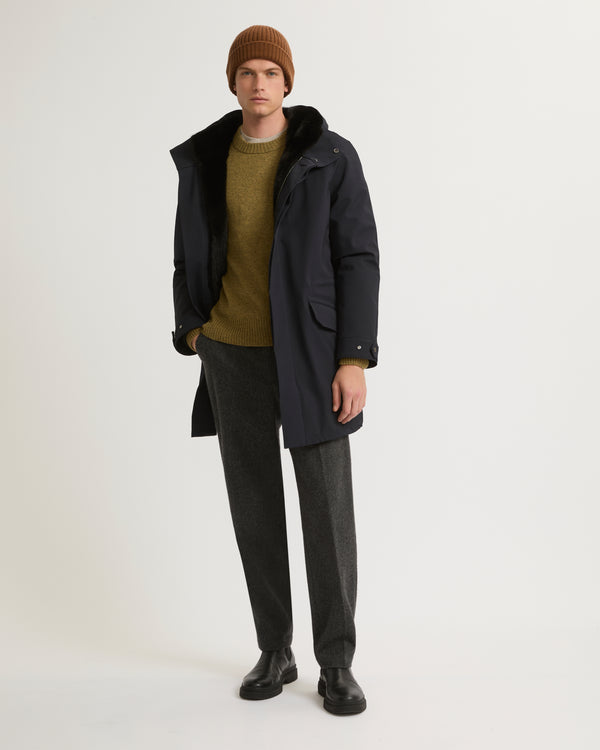 Regular parka in technical wool and mink fur - navy - Yves Salomon