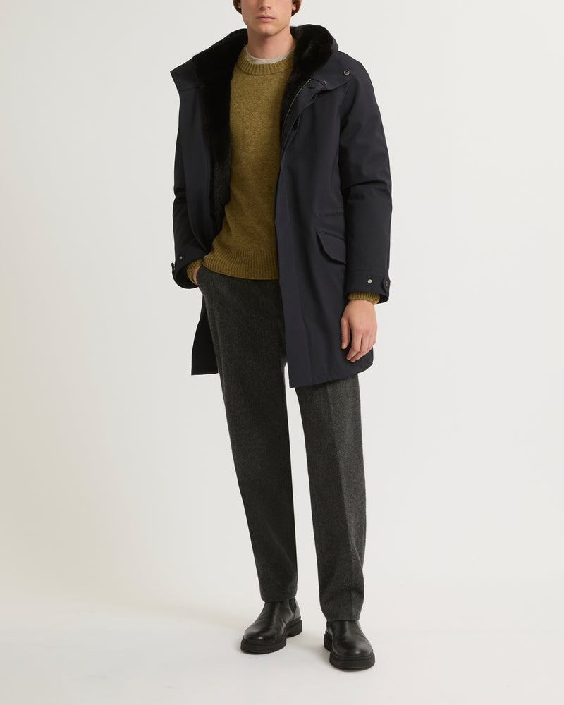 Regular parka in technical wool and mink fur