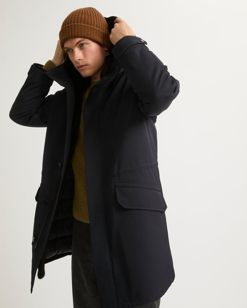 Regular parka in technical wool and mink fur - navy - Yves Salomon