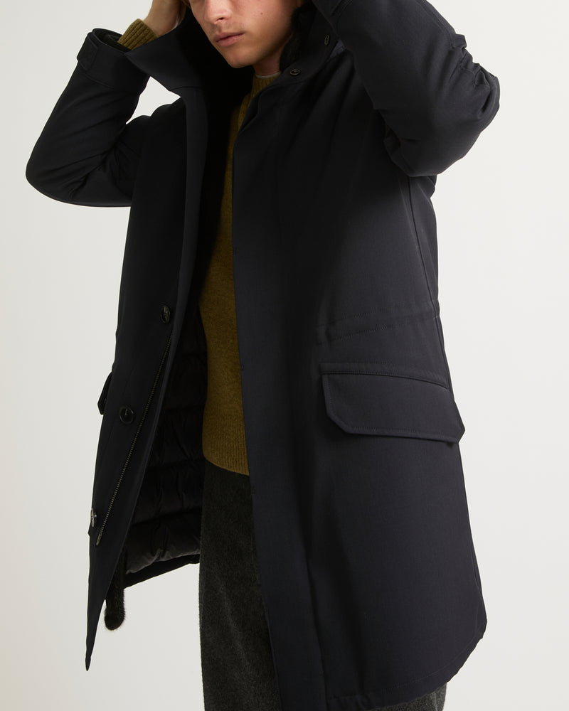 Regular parka in technical wool and mink fur