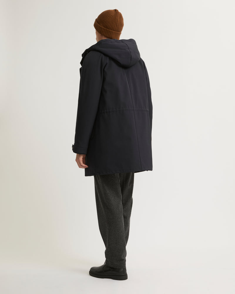 Regular parka in technical wool and mink fur - navy - Yves Salomon