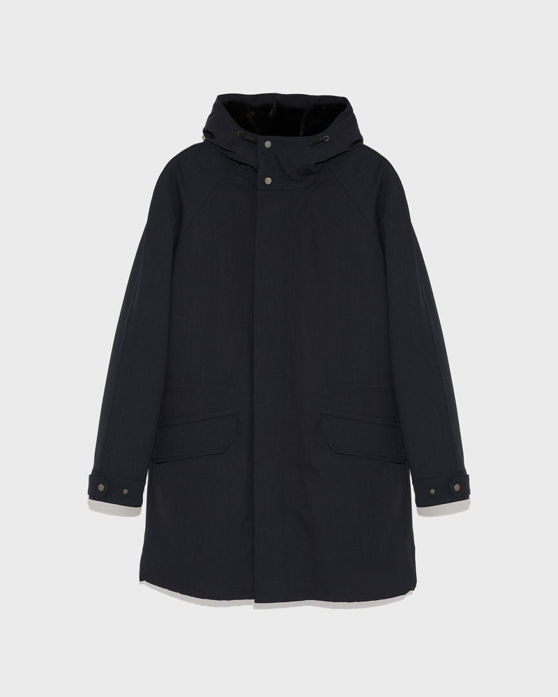 Regular parka in technical wool and mink fur - navy - Yves Salomon