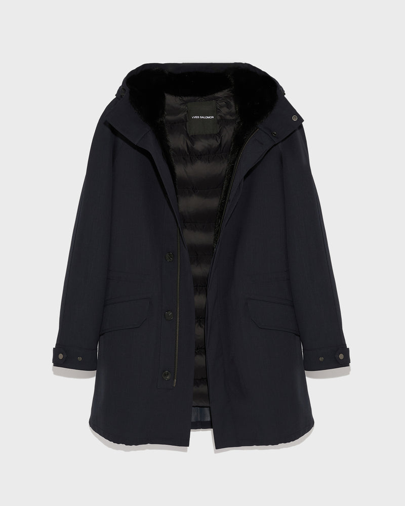 Regular parka in technical wool and mink fur - navy - Yves Salomon