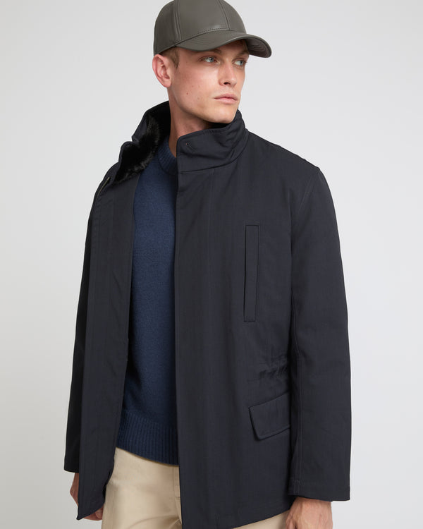 Field jacket in technical wool and mink fur - navy - Yves Salomon