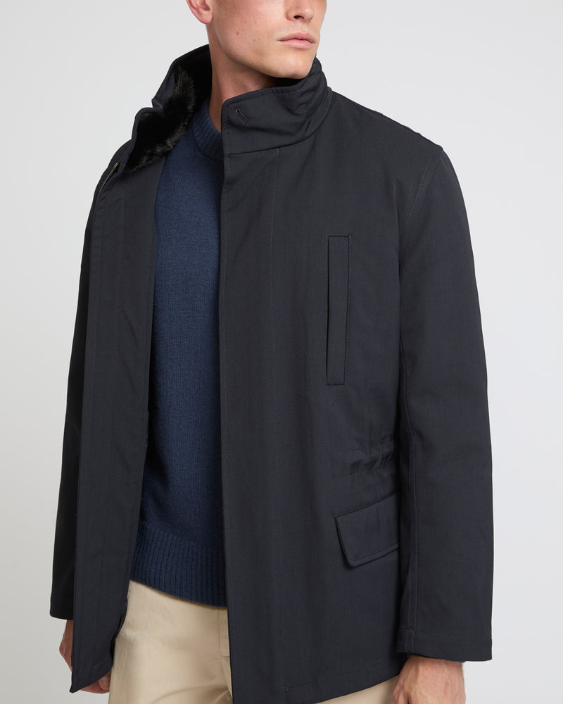 Field jacket in technical wool and mink fur